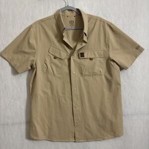 Topo Designs Men's Size Large Beige Short Sleeve Retro River Snap Up Shirt